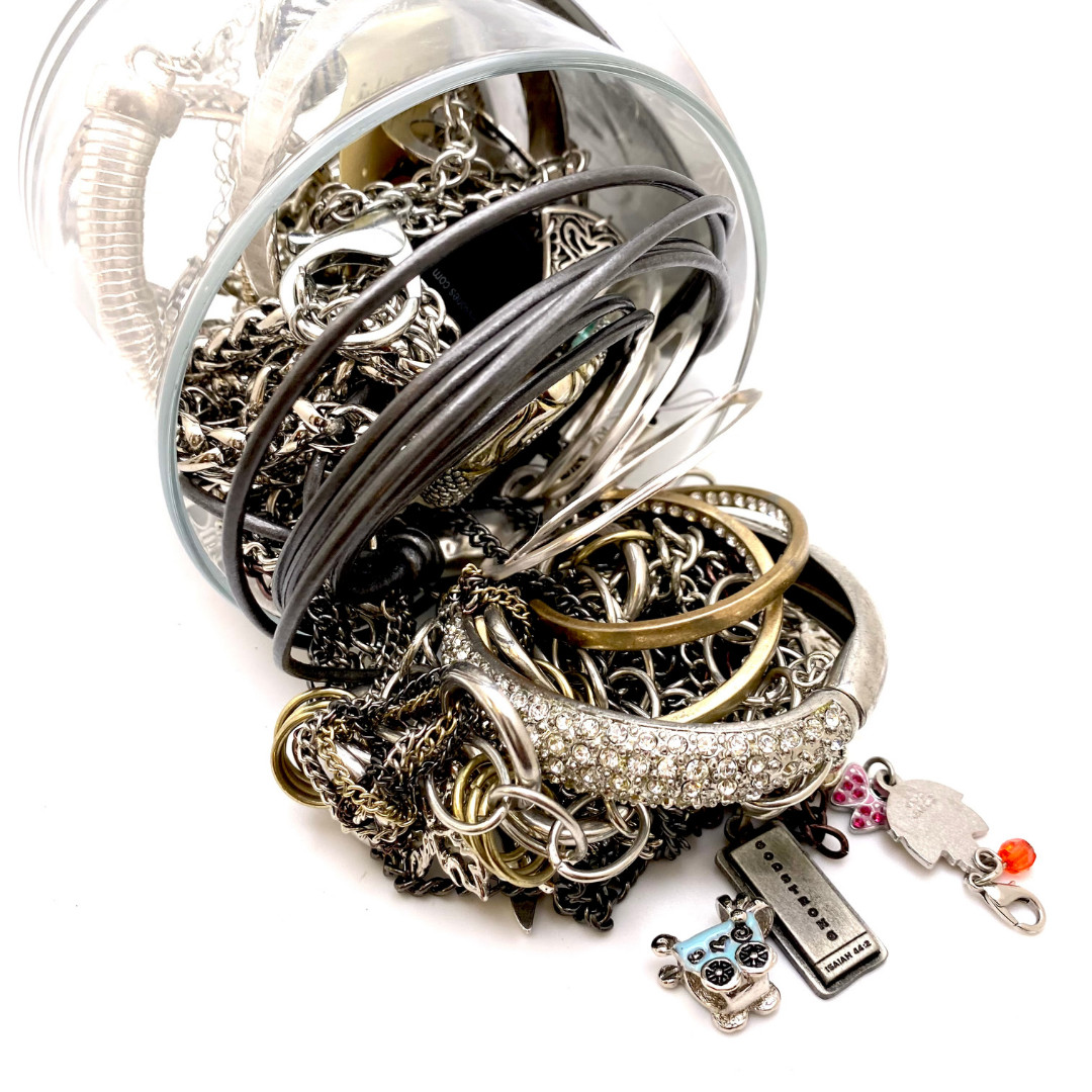 Mystery Vintage Modern Silver Tone Theme Fashion Costume Mixed Jewelry Jar 1lb