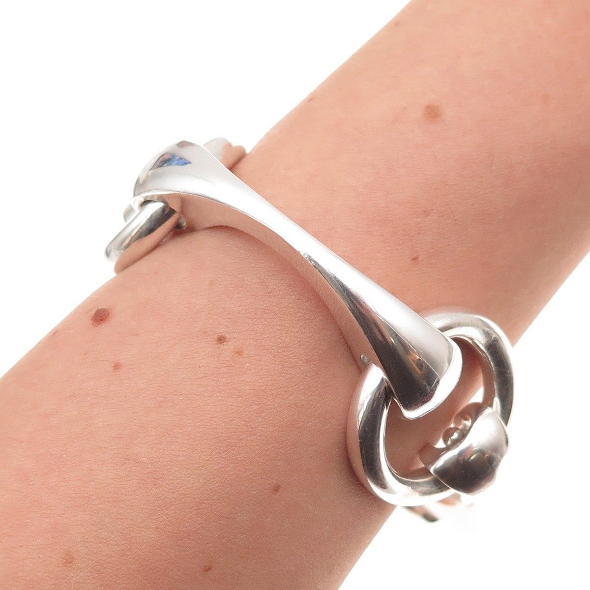 Gayer & Krauss 835 Silver Vintage Germany Horsebit Modernist Bracelet 6.75″