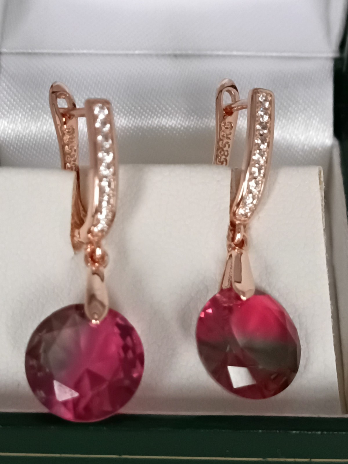 Vintage 1990-s 14 Ct Rolled Gold Ruby / Zircons Earrings-Hallmarked 585 RG
