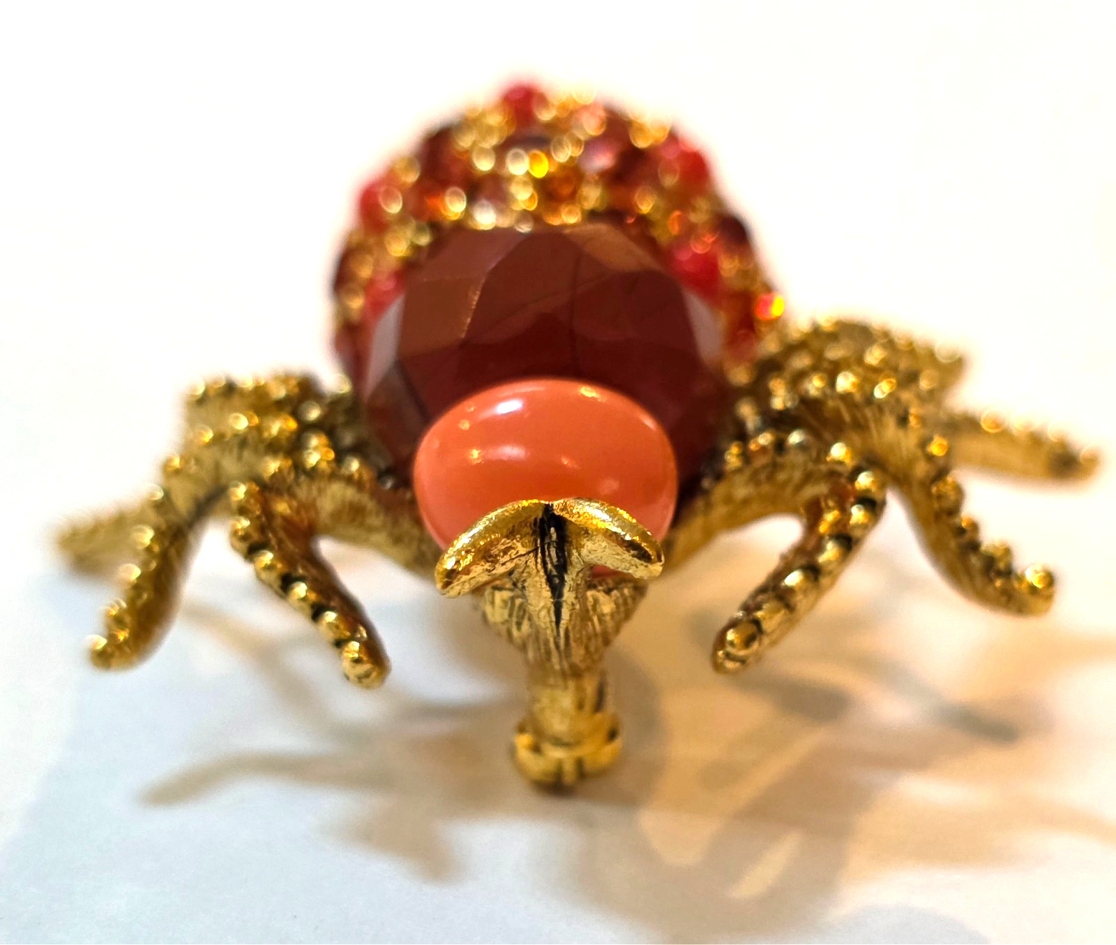 JOAN RIVERS CRITTER COLLECTION ORANGE CORAL CRYSTAL SPIDER PIN BROOCH