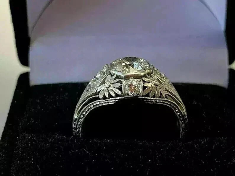 Vintage Art Deco Style Round Cut Lab Created Diamond 925 Silver Birthday Ring