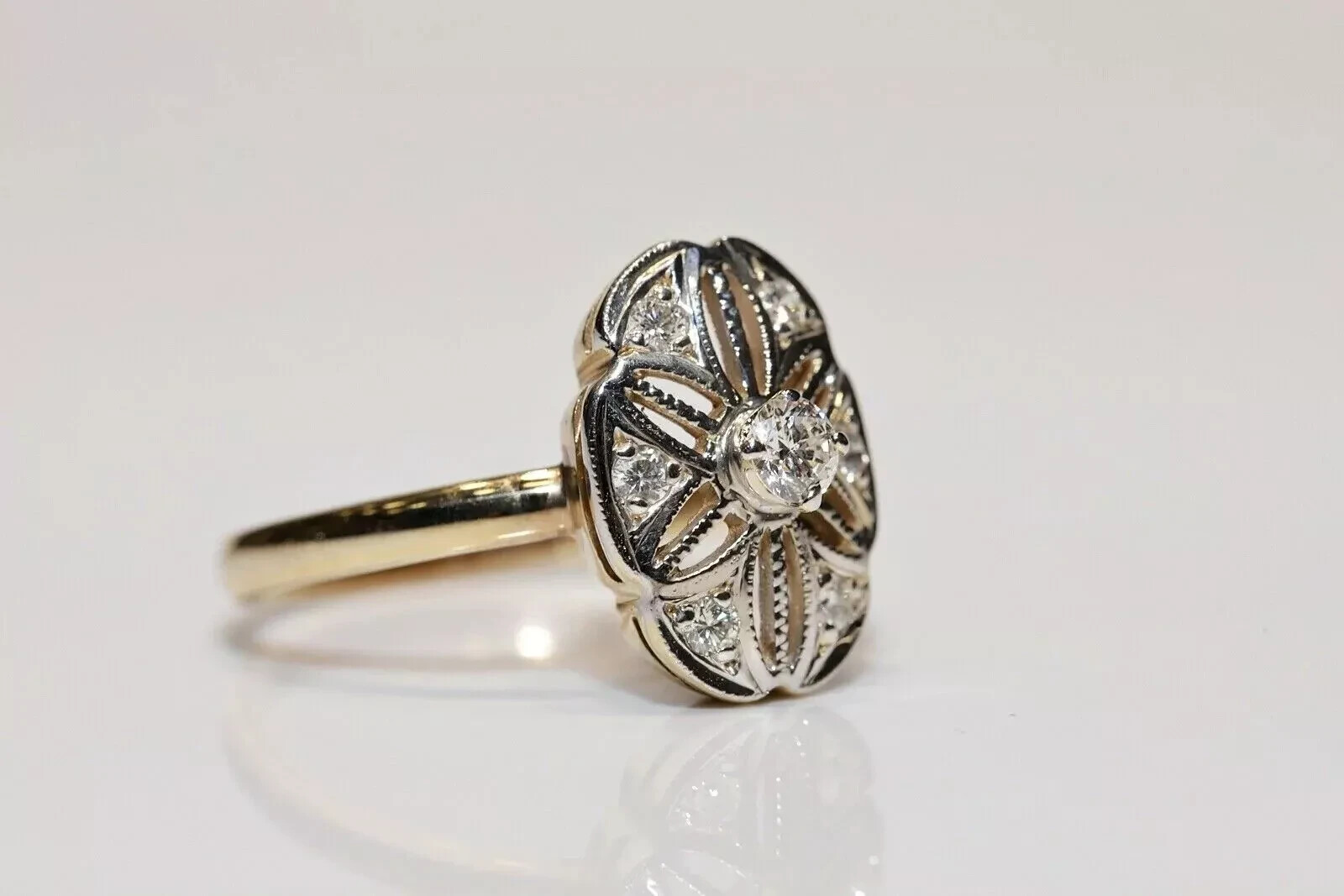 Art Deco Style Lab Created Diamond Filigree Floral 14K White Gold FN Gift Ring