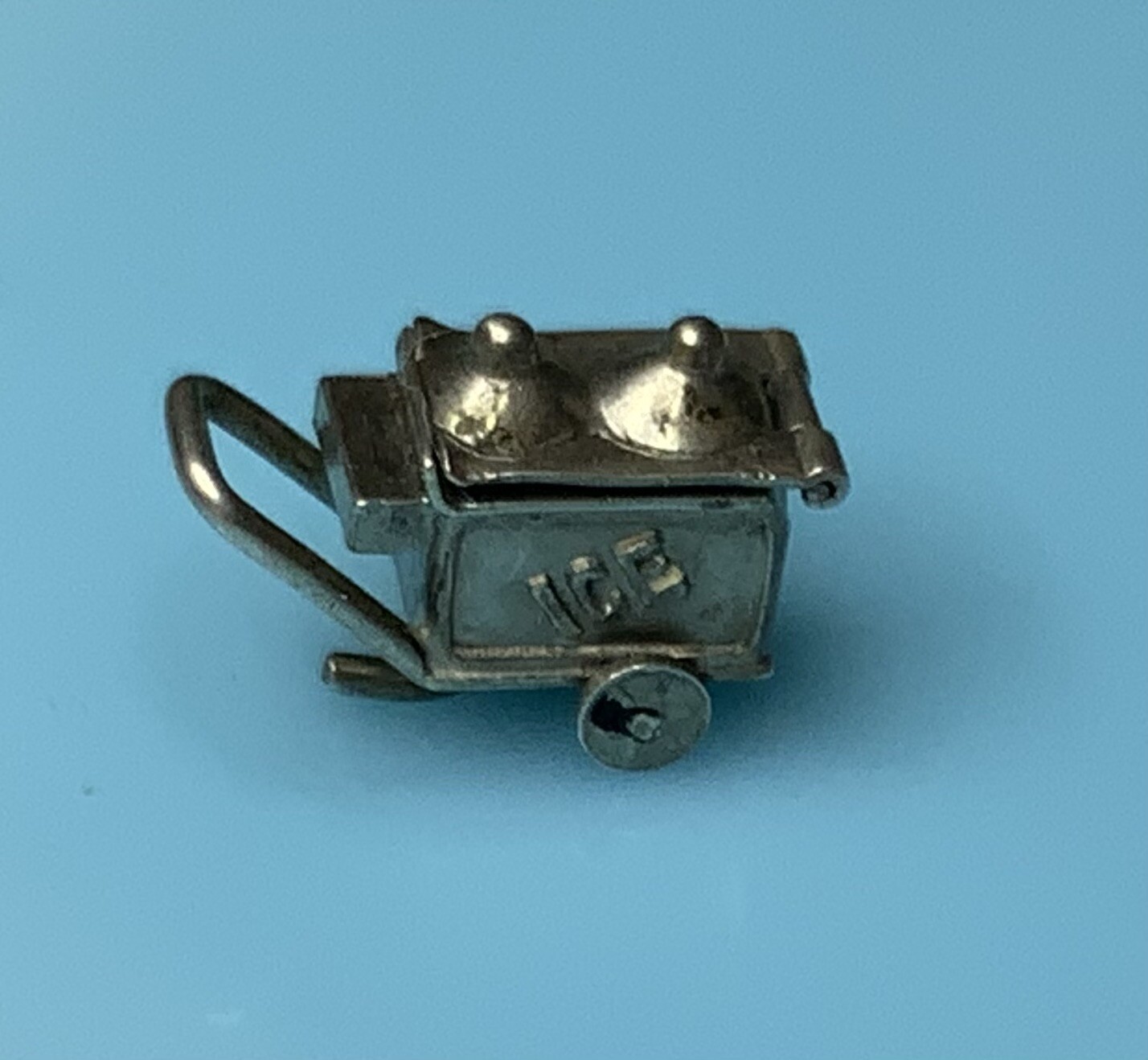 Vintage Sterling 3D Movable Love & Luck Enamel Ice Cream Cart Bracelet Charm 1.5