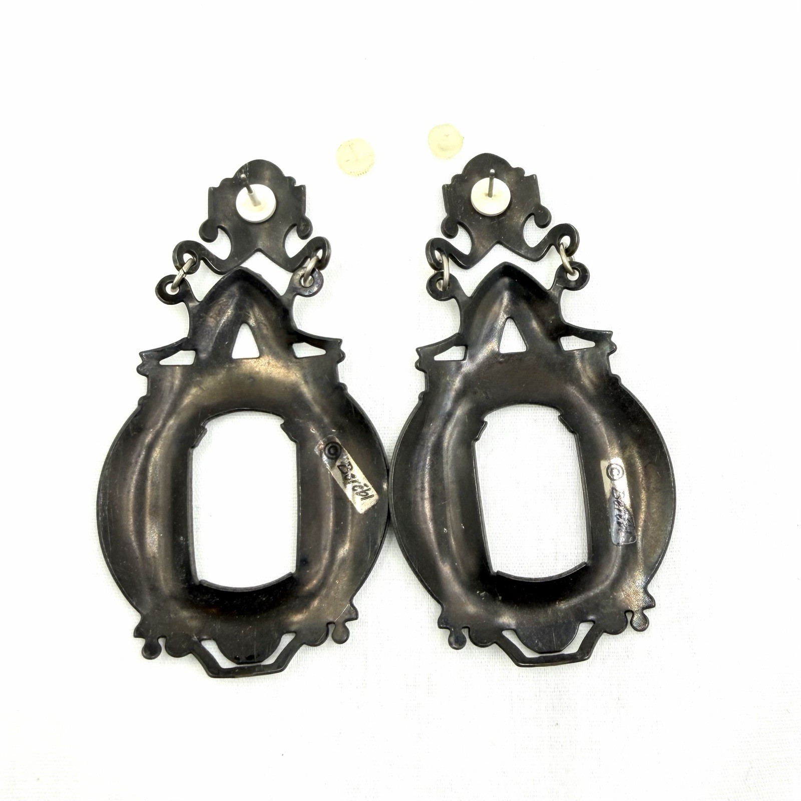 EDGAR BEREBI Earrings Silver Black Enamel Drop Dangle Post Stud
