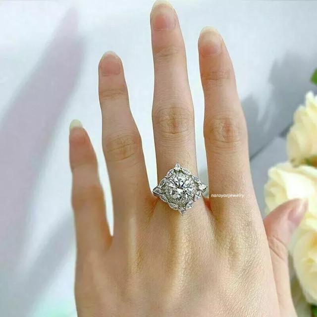 Art Deco Vintage Style 3Ct Lab Created Diamond Engagement 14K White Gold FN Ring