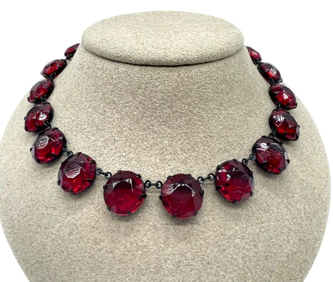 VTG Art Deco Japanned Ruby Red Riviere Collar Necklace