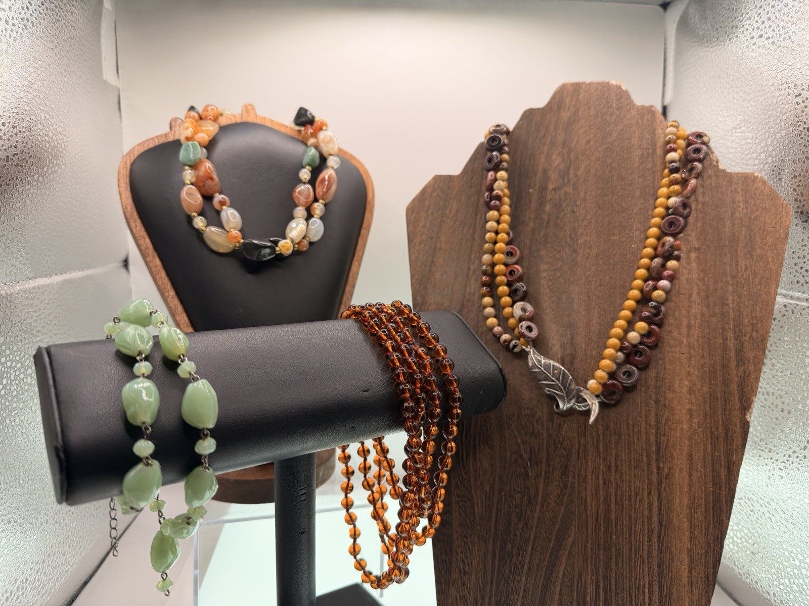Lot 4 Semi Precious Stone Beaded Necklaces Sterling Silver Pendant Vintage SW