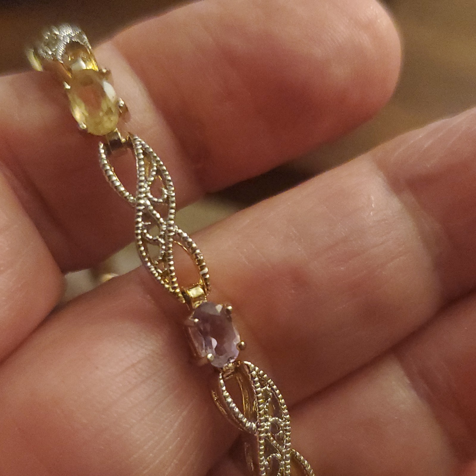 Vintage Sterling Silver Multi Gemstone Bracelet 925 FAS Infinity Link 7.5in
