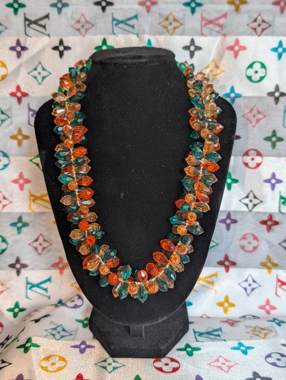 Vintage 1950s Signed Western Germany Art Cluster Fringe Necklace Amber…
