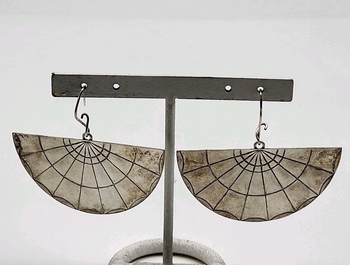 Stunning Artisan Spiderweb fan Dangle Drop Earrings Bold Sexy Goth