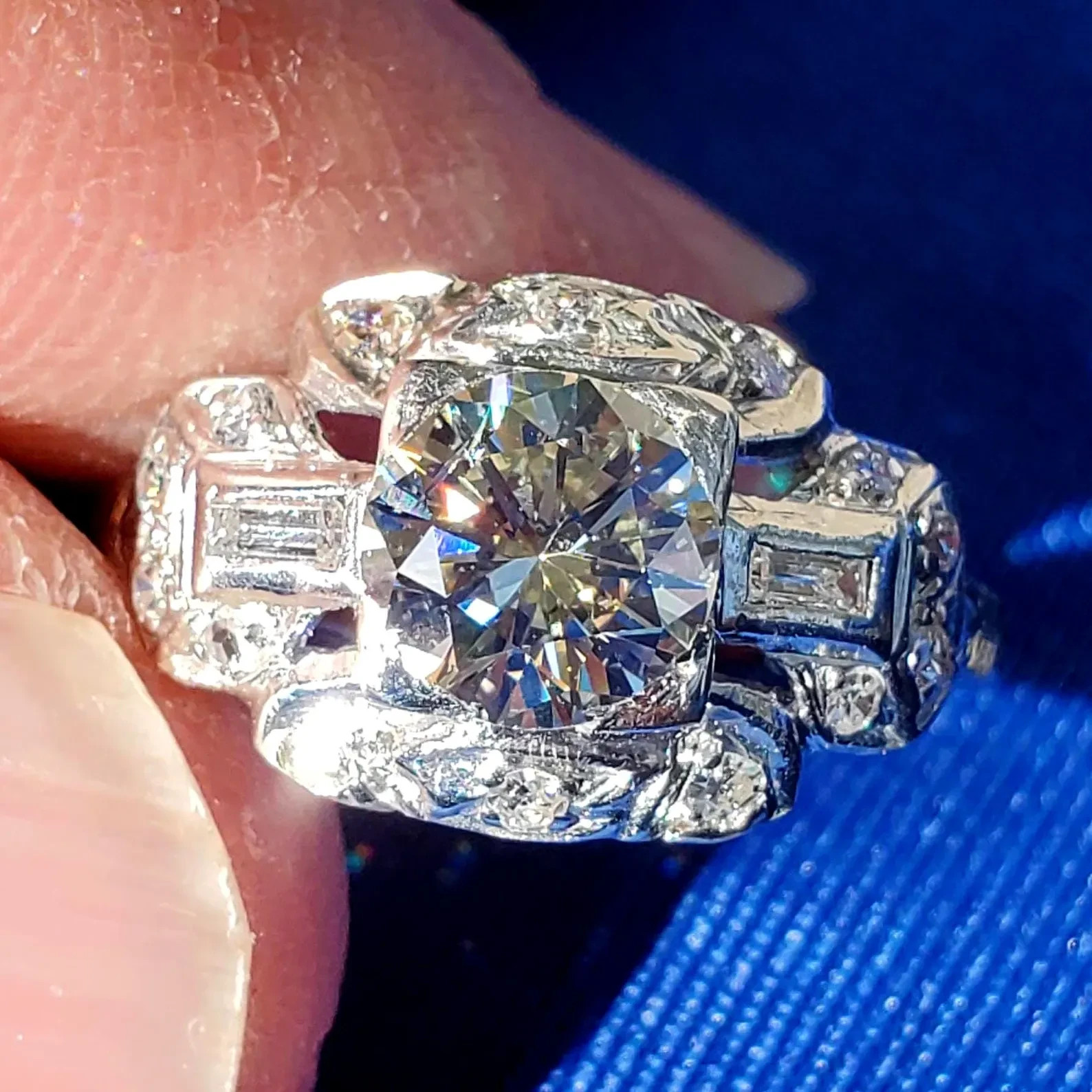 Original EARTH MINED DIAMOND Art Deco Engagement Ring Vintage PLATINUM Solitaire