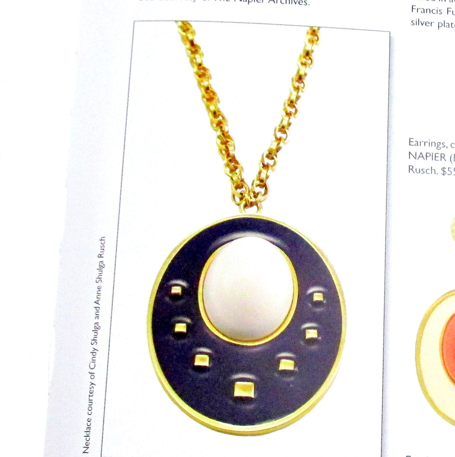 Vtg Runway Rare NAPIER Blue Enamel White Cab Pendant Necklace Book Pc BERTOLLI