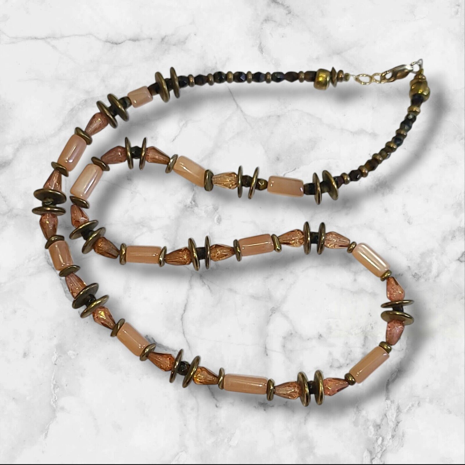Vintage 1/20th 12K Gold Filled Pink & Peach Glass Bead Necklace 18″