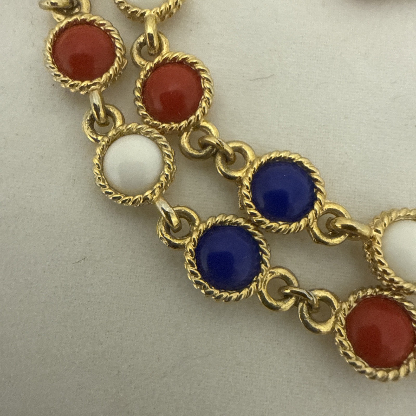 Vintage Red White Blue Goldtone Necklace
