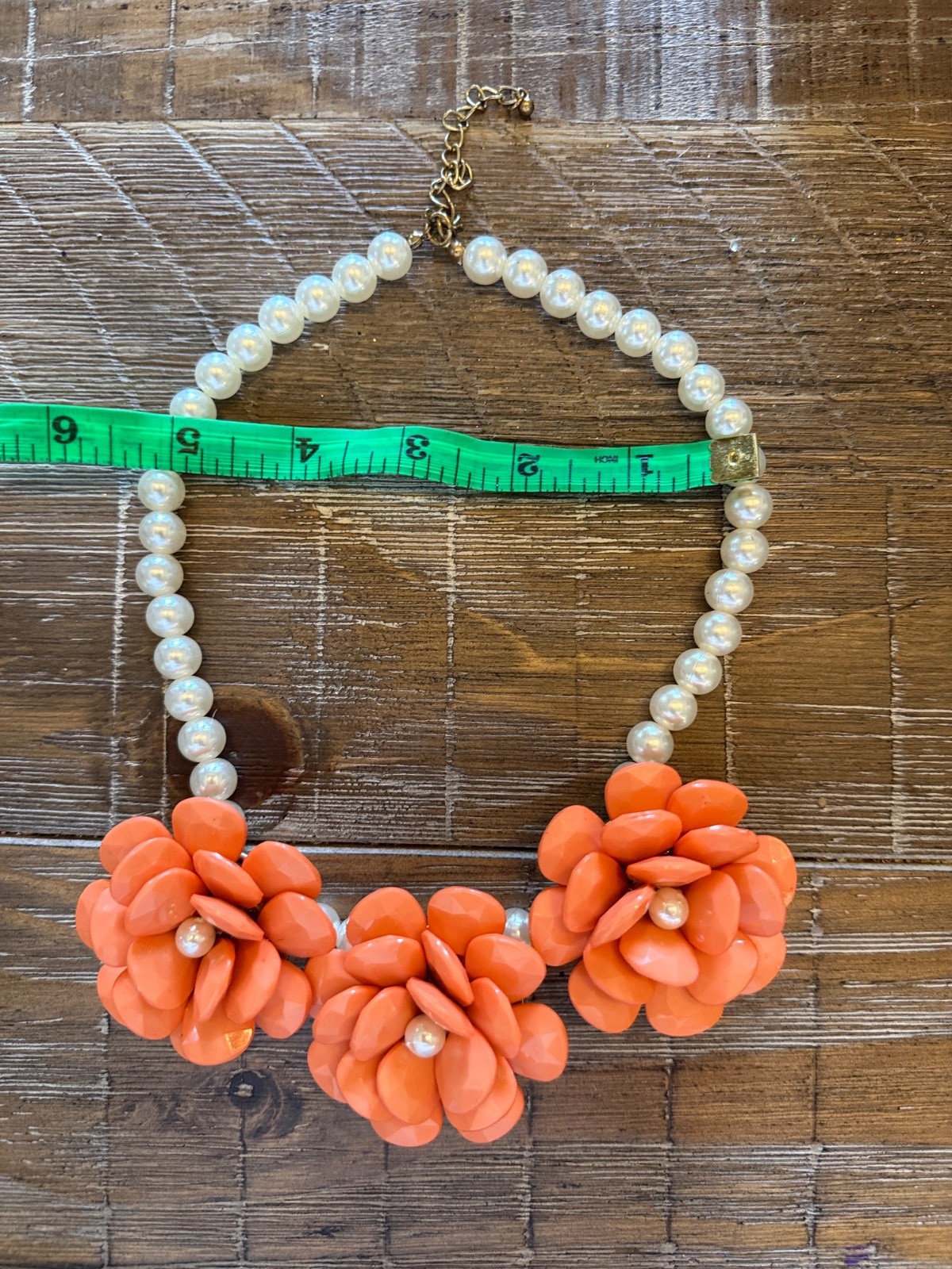Bold Orange Bakelite Floral Statement Necklace with Pearl Accents Vintage