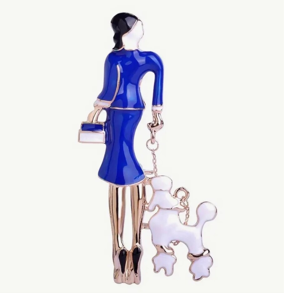 Costume Jewelry Elegant Classic Lady & Dog Brooch – Fashionable Zinc Alloy Pin