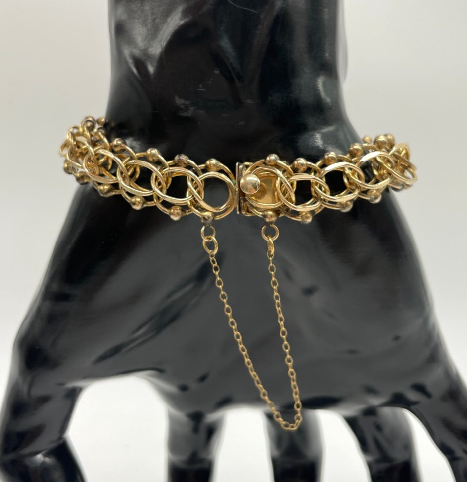 VTG 1/20 12k GF Beaded Double Link 13mm charm bracelet safety chain 6.5″