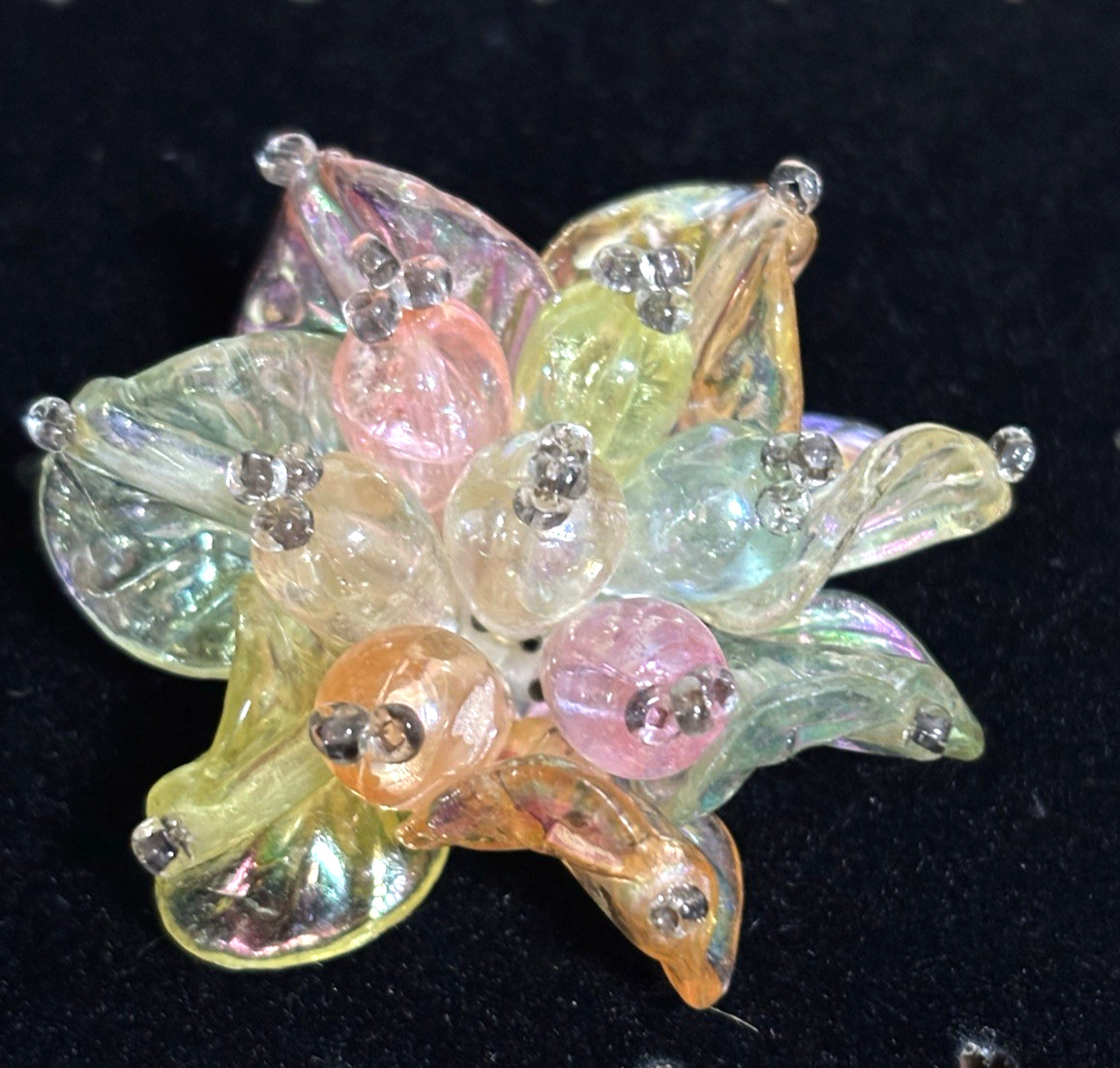 Vtg Acrylic Resin Big Flower Petal Pastel Shiny Statement Clip Earrings 1.75″