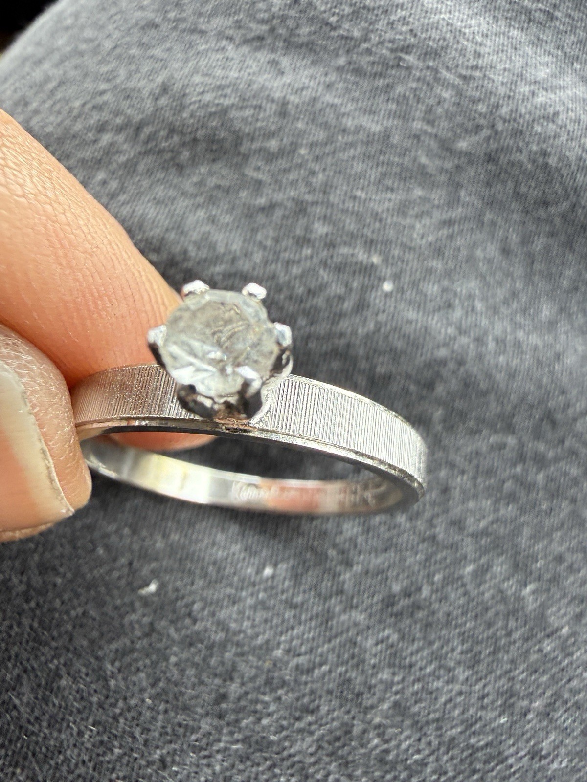 VINTAGE White Gold Engagement Ring UNCAS Karatclad 6-Prong Solitaire Ring SIZE 8
