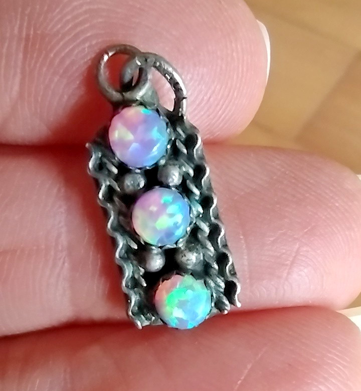 Antique Art Nouveau Dainty Petite Opal Trilogy Sterling Silver Small Pendant