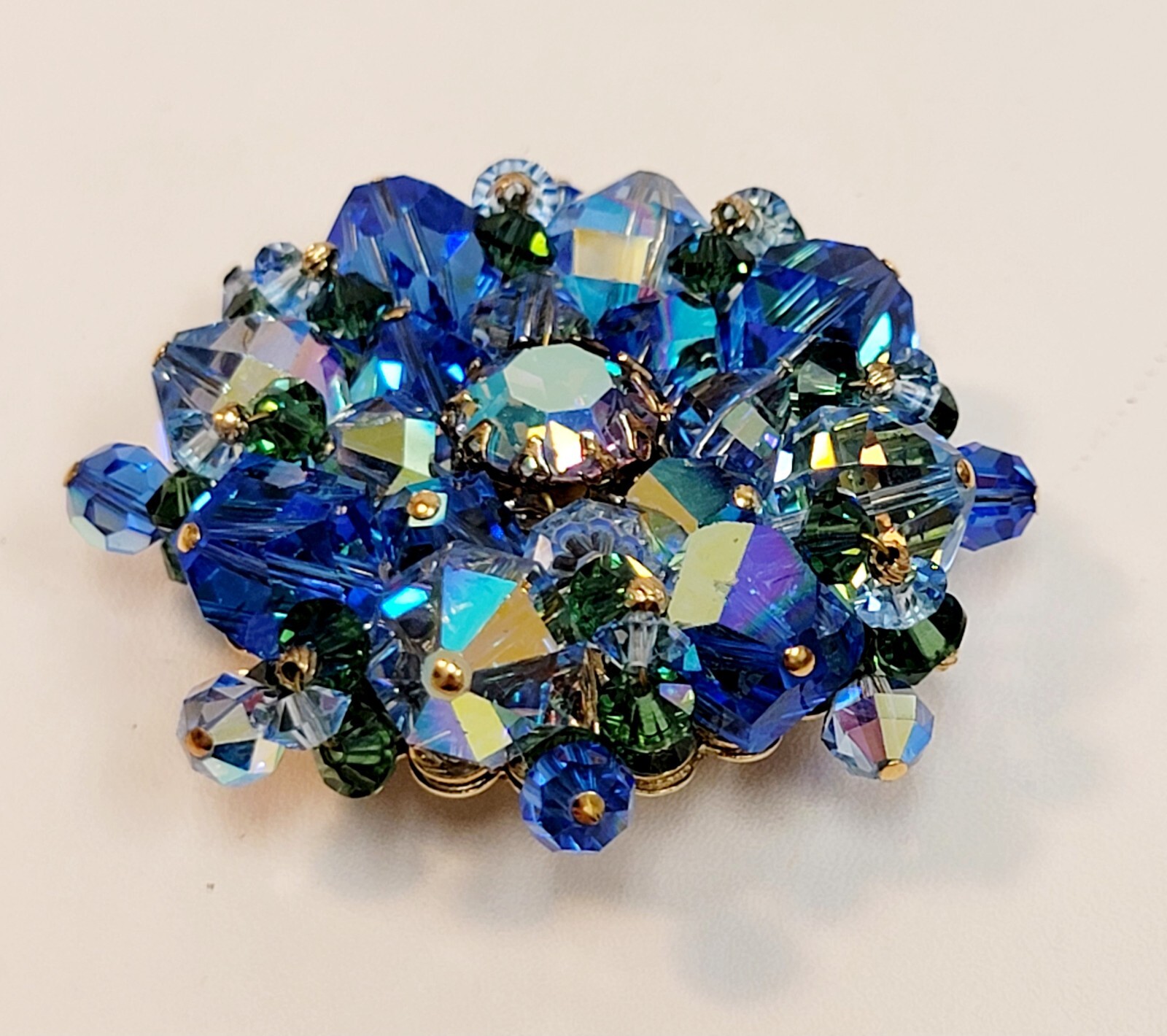 Vintage Vendome Brooch Blue AB Rhinestone Blue Green Glass Crystals