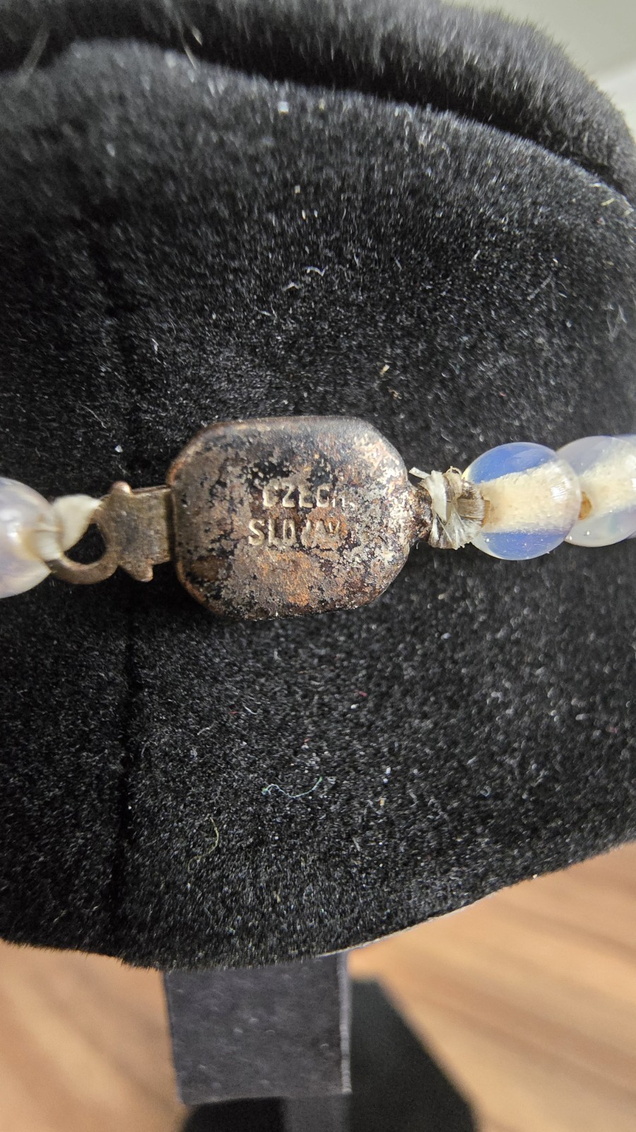 Vintage Opaline Milk Glass Necklace Art Deco Marked Czech