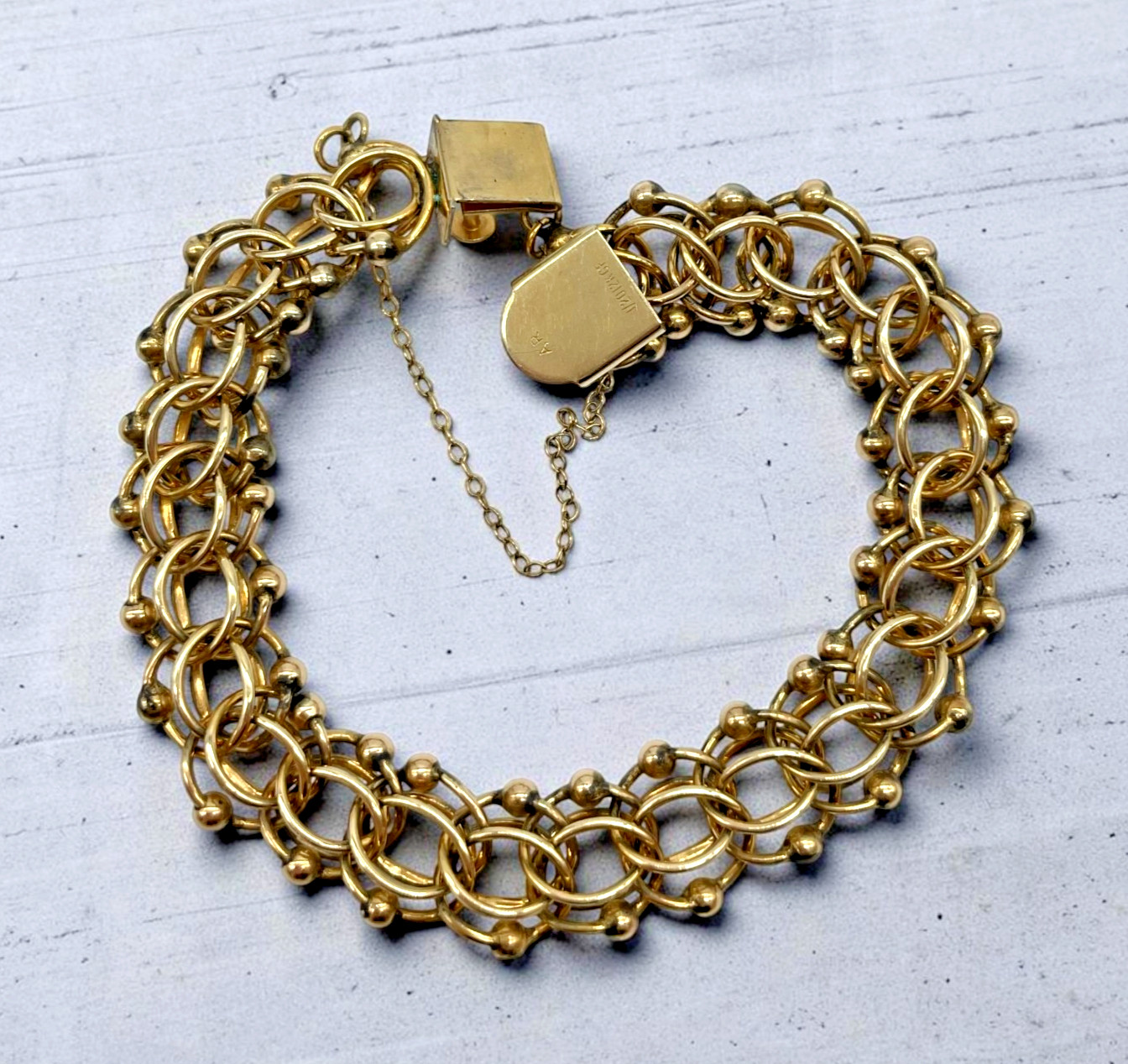 VTG 1/20 12k GF Beaded Double Link 13mm charm bracelet safety chain 6.5″