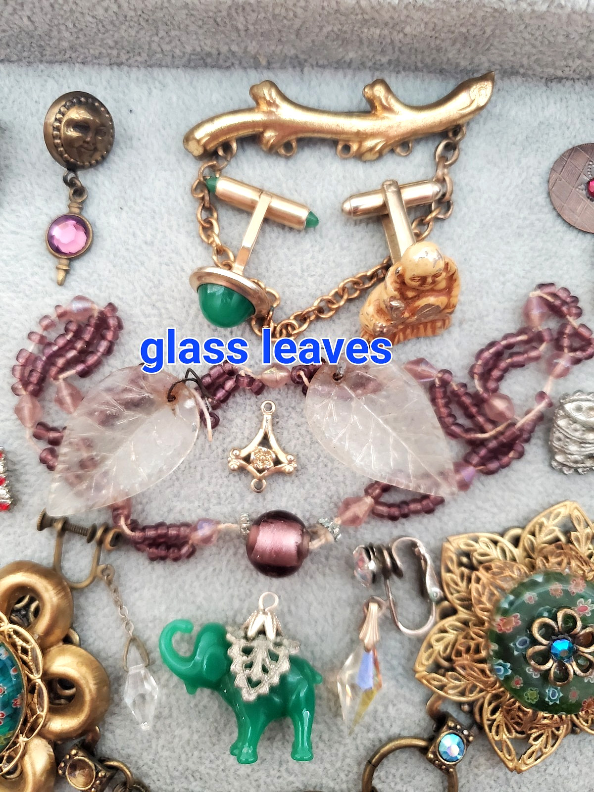 Antique Deco Vintage Glass Jewelry Repair Parts Pieces Scrap Craft Lot