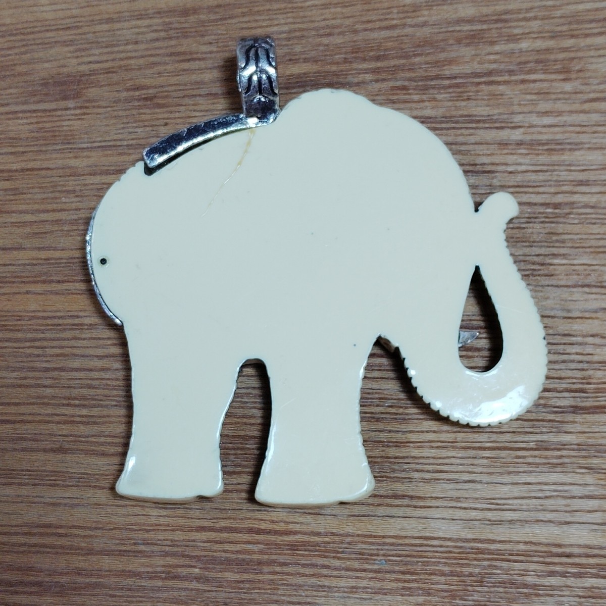 Carved African Elephant Pendant Rhinestones Silver Accents Large Jewelry