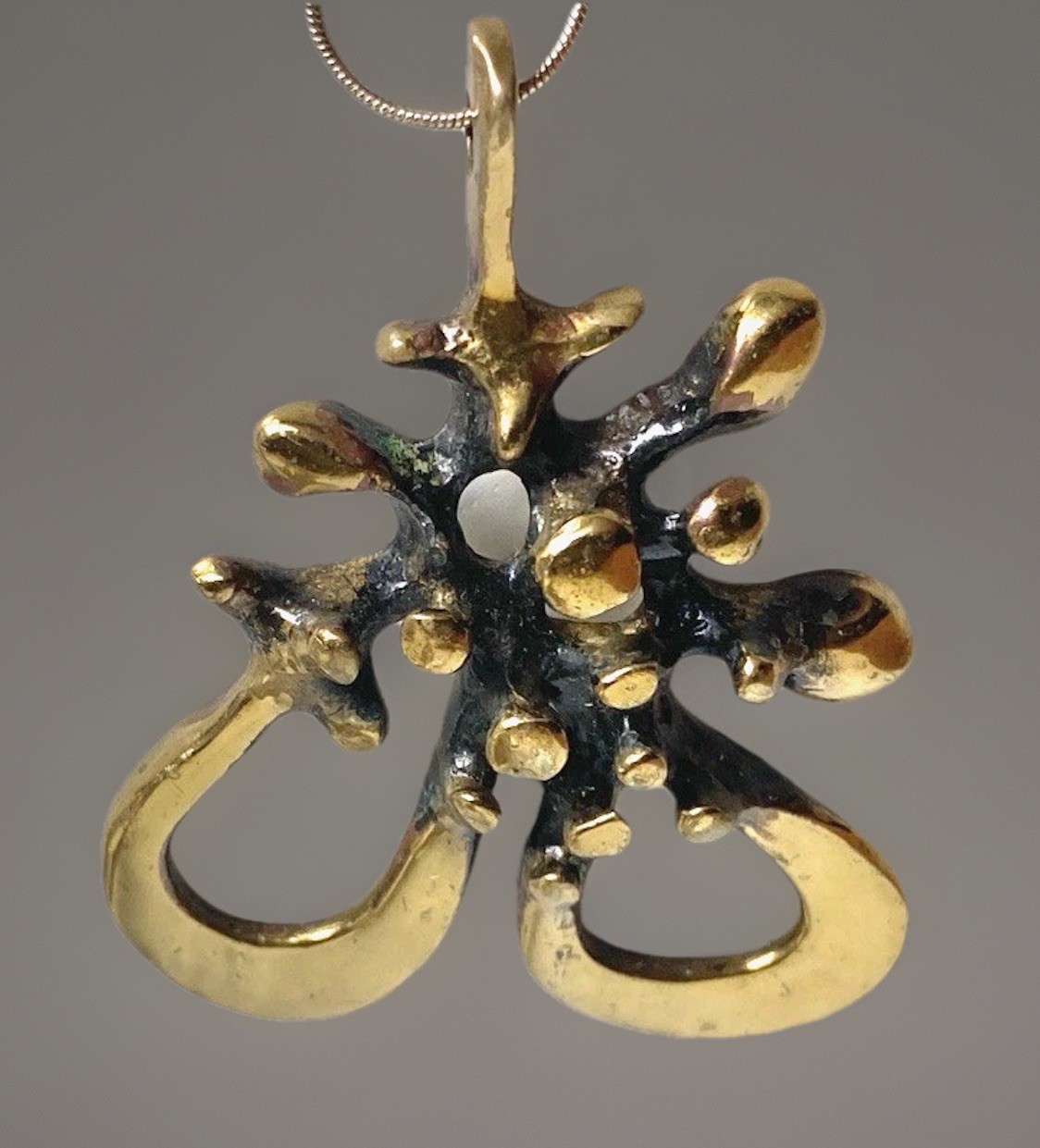 Vtg MCM Cast Bronze/Brass Jack Boyd Biomorphic Spore Pendant, Hang Length 2-1/2″