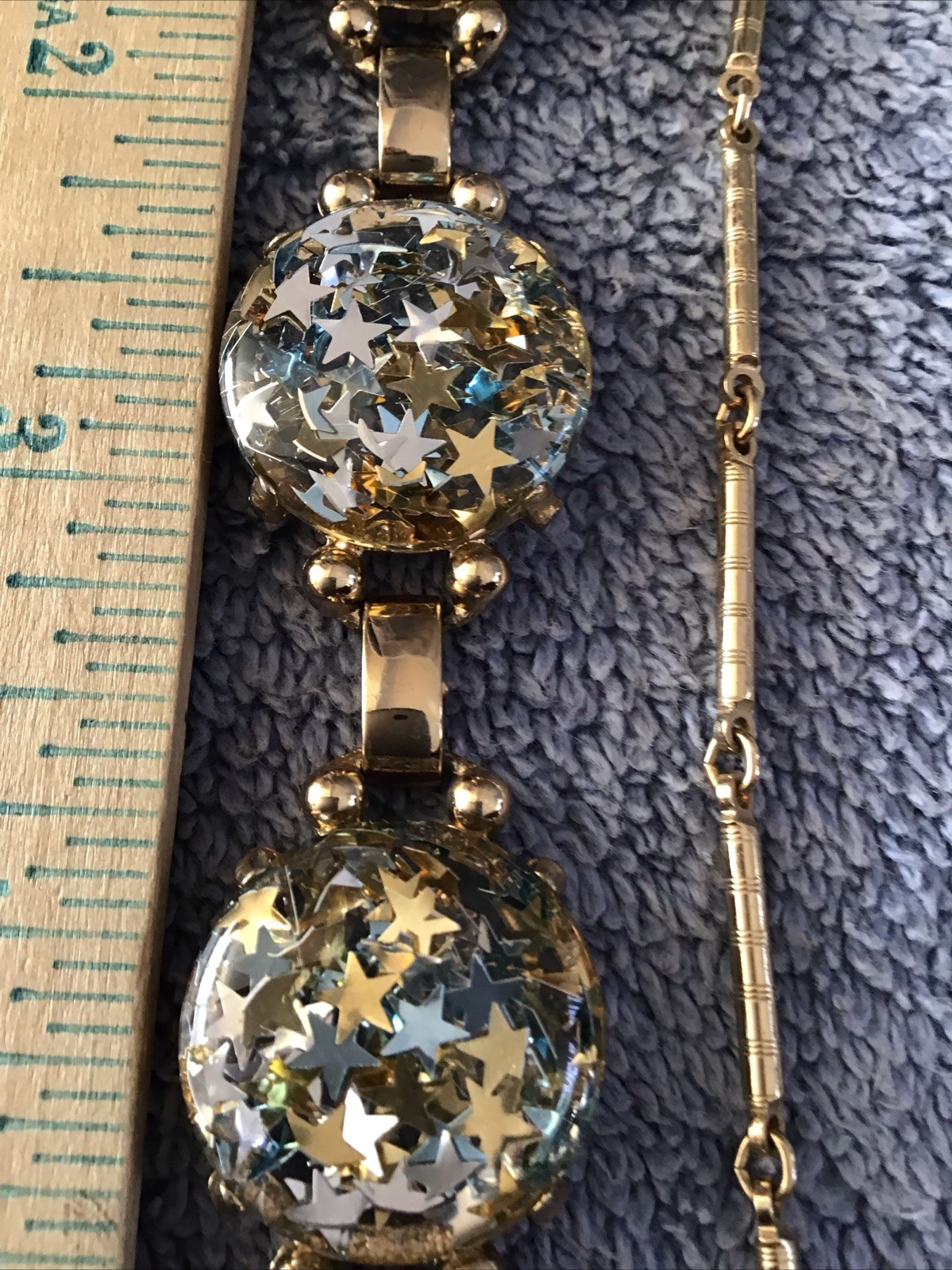 Vtg Confetti Necklace Bracelet Set Gold StarIntaglio Y Drop Pendant Choker Lot 2