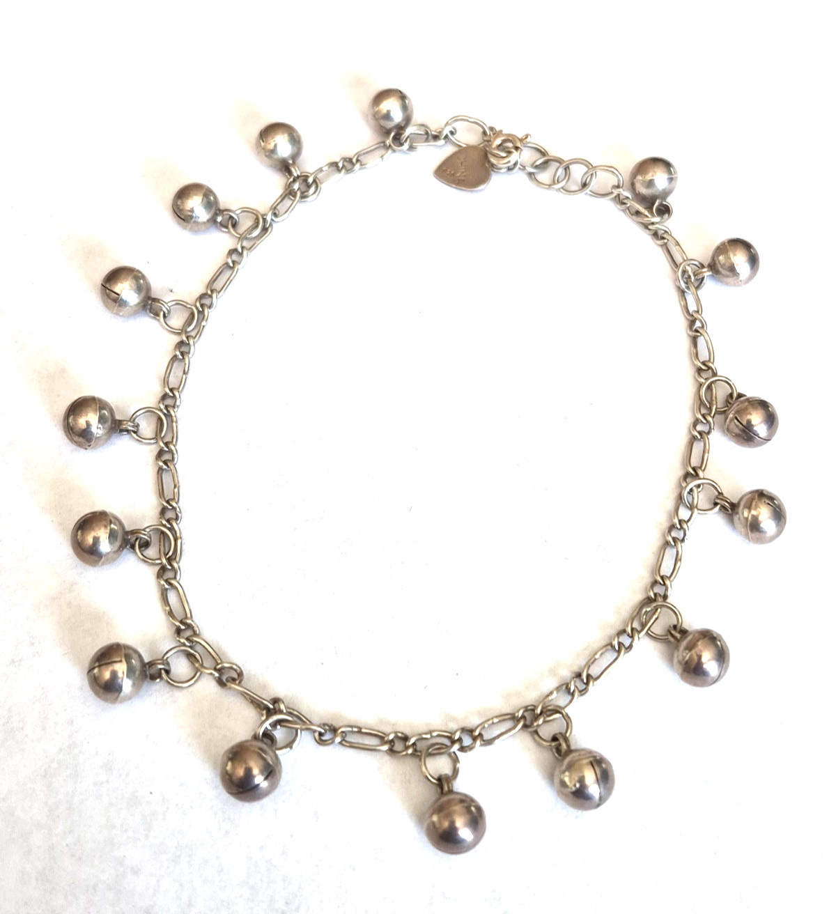 Vintage Sterling Silver Multiple Ball Dangle Pendants Anklet w/Heart Charm