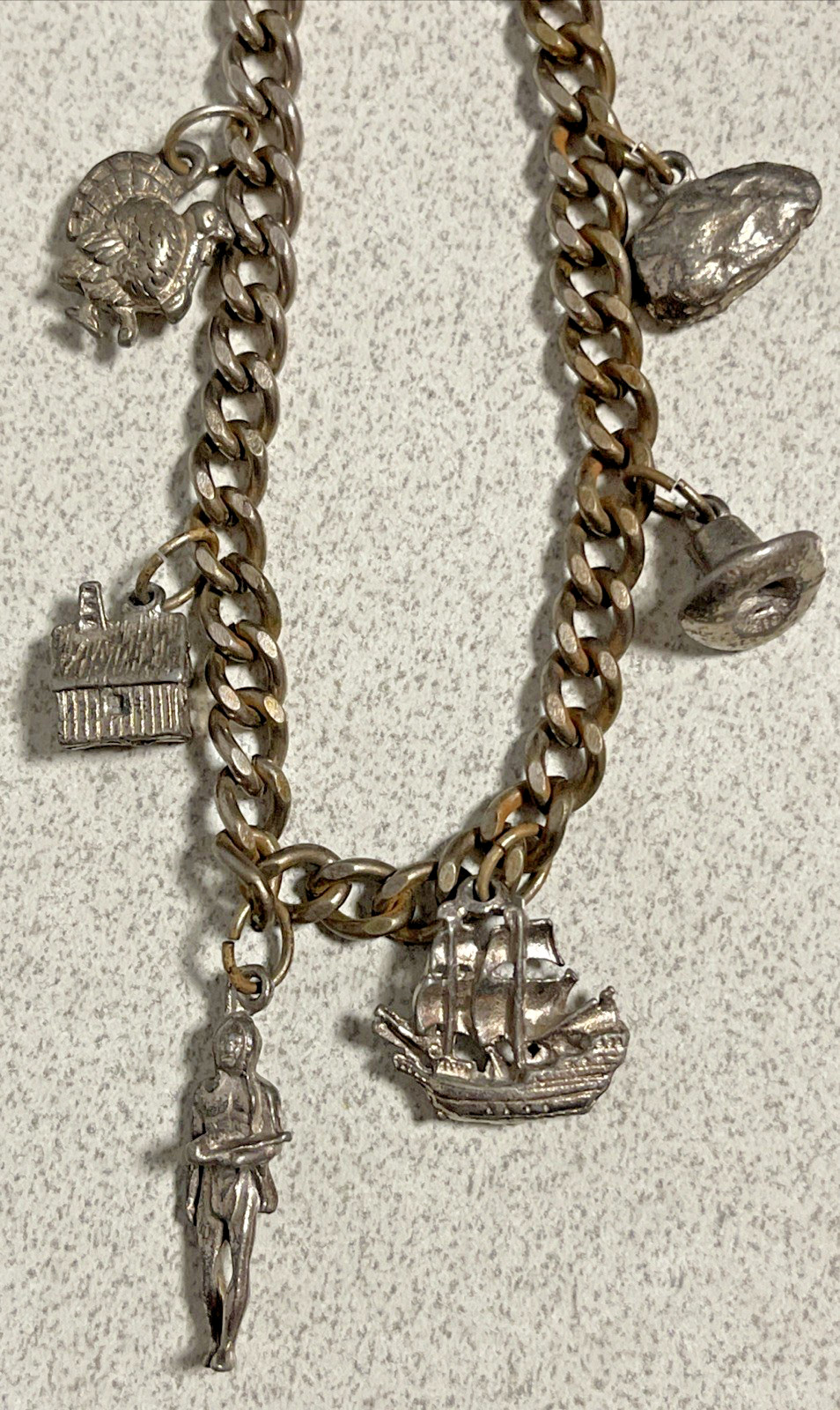 Vintage Plymouth Rock Charm Bracelet Souvenir MASS 7” pilgrim Thanksgiving