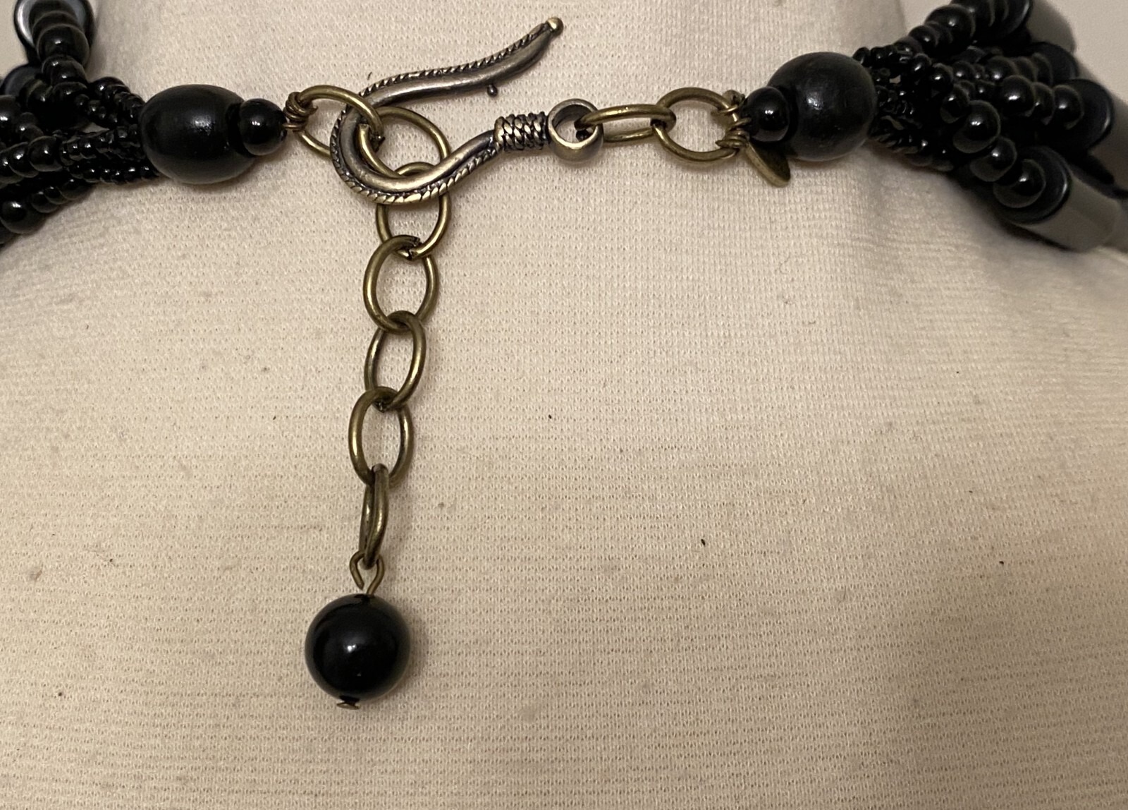 Gorgeous Marbleized Gray Resin & Acrylic Black Tubular Beads Six Strand Necklace