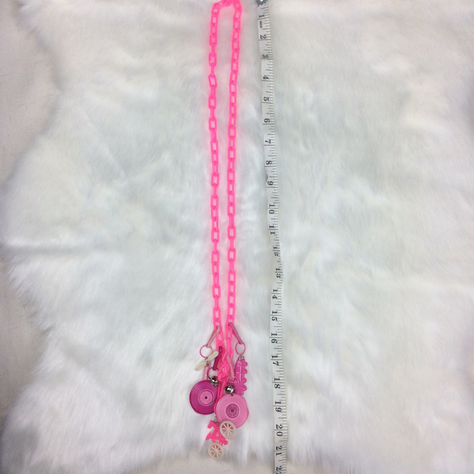 NEW Bell Charm Plastic Link Chain Necklace Costume Deadstock Vintage Retro 1980s
