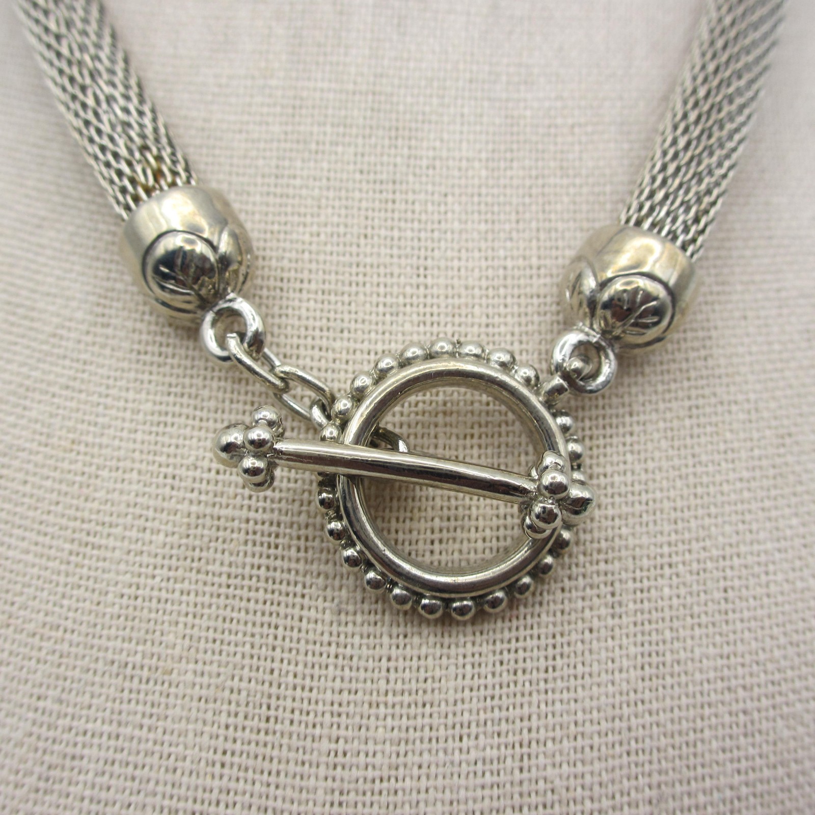 Vintage Mesh Necklace Toggle Clasp Silver Tone Choker 16 Inch