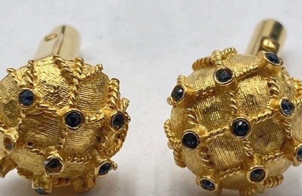 Vintage Christian Dior Brutalist Gold Tone Textured Signed Cufflinks Rare