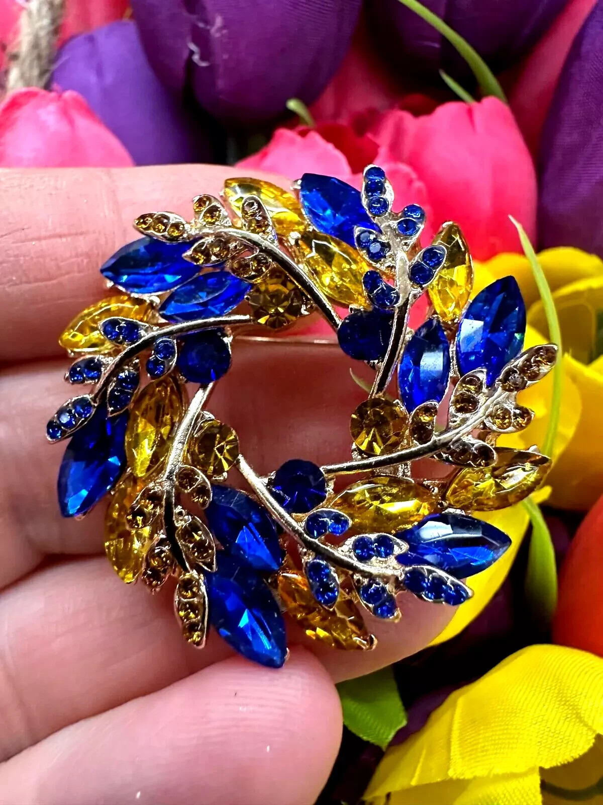 New Ukrainian Easter Wreath Rhinestone Brooch, Wheat Pin, Easter Gift For Her