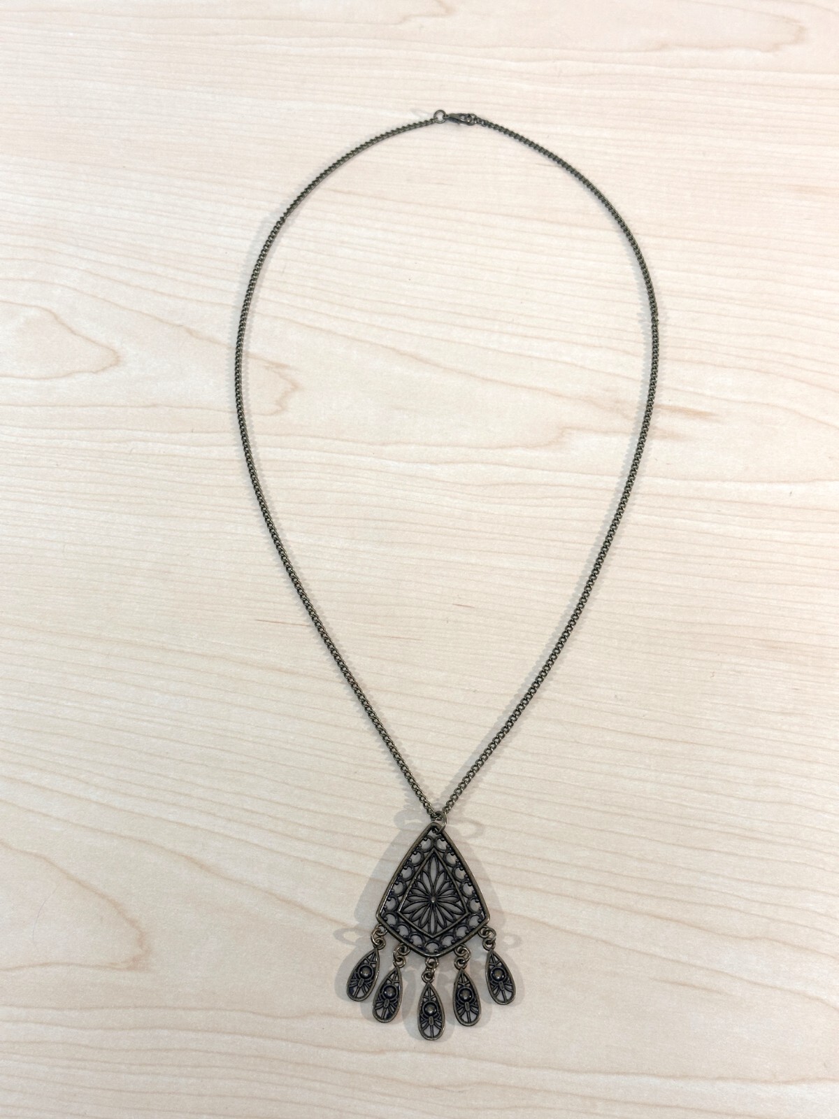 Vintage Bronze Color BOHO Tribal Dangle Pendant Necklace 14 inches