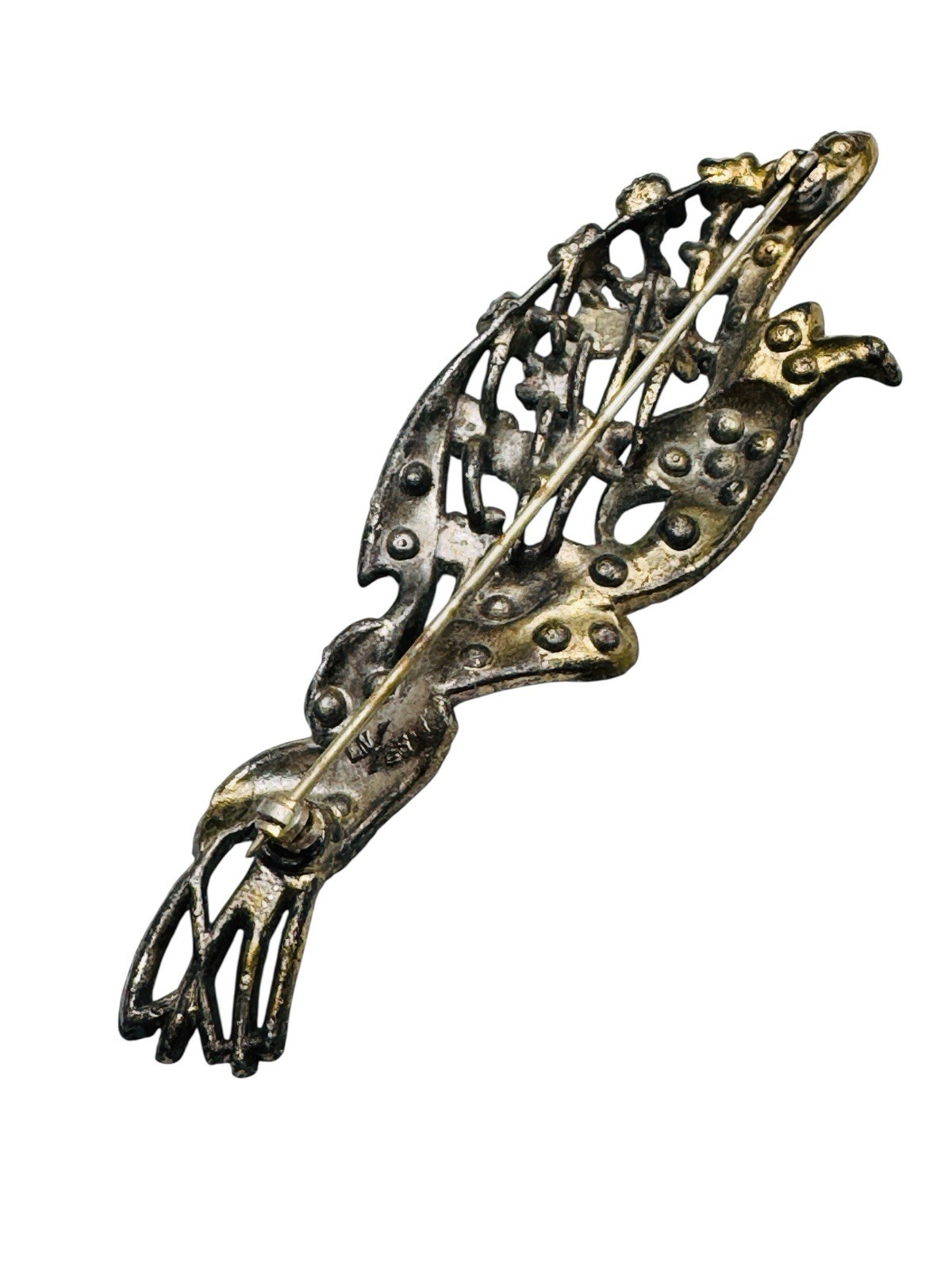 Vintage Deco Little Nemo Rhinestone Leaf Stem Brooch Pin