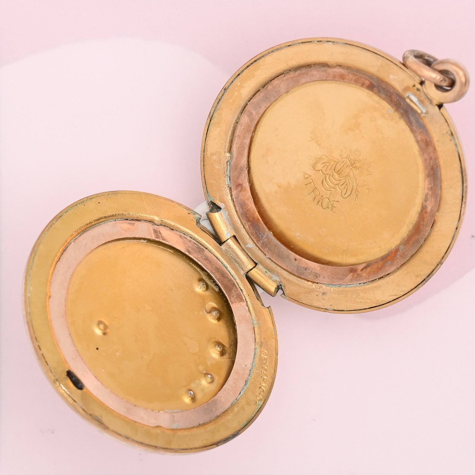 Antique Victorian Crescent Moon Star Rose Gold Filled Paste Pendant Locket