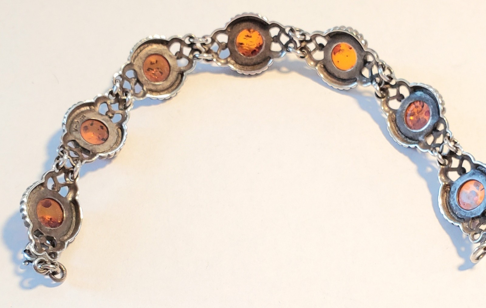 Vintage Baltic Amber Bracelet, Sterling Silver, Signed V-8, By Valerio, Poland