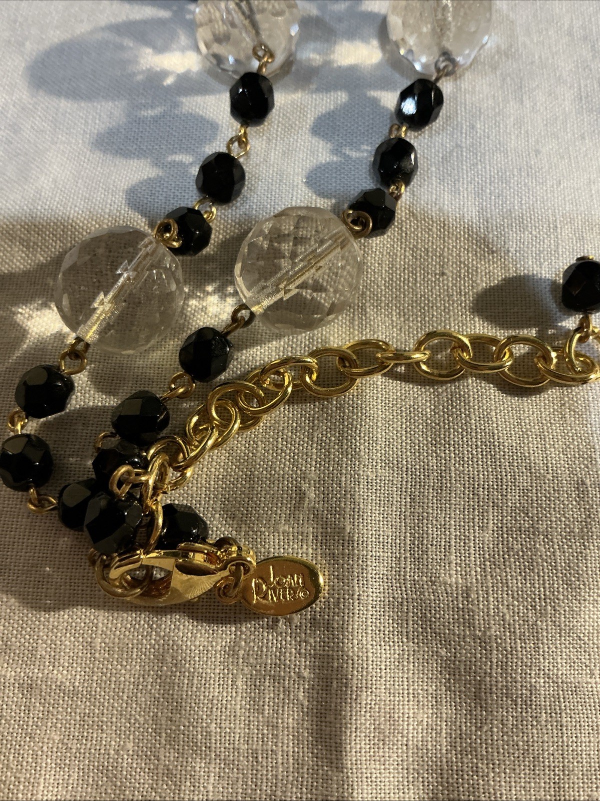 Joan Rivers Czech Republic Black & Clear Faceted Beaded Necklace Gold Tone