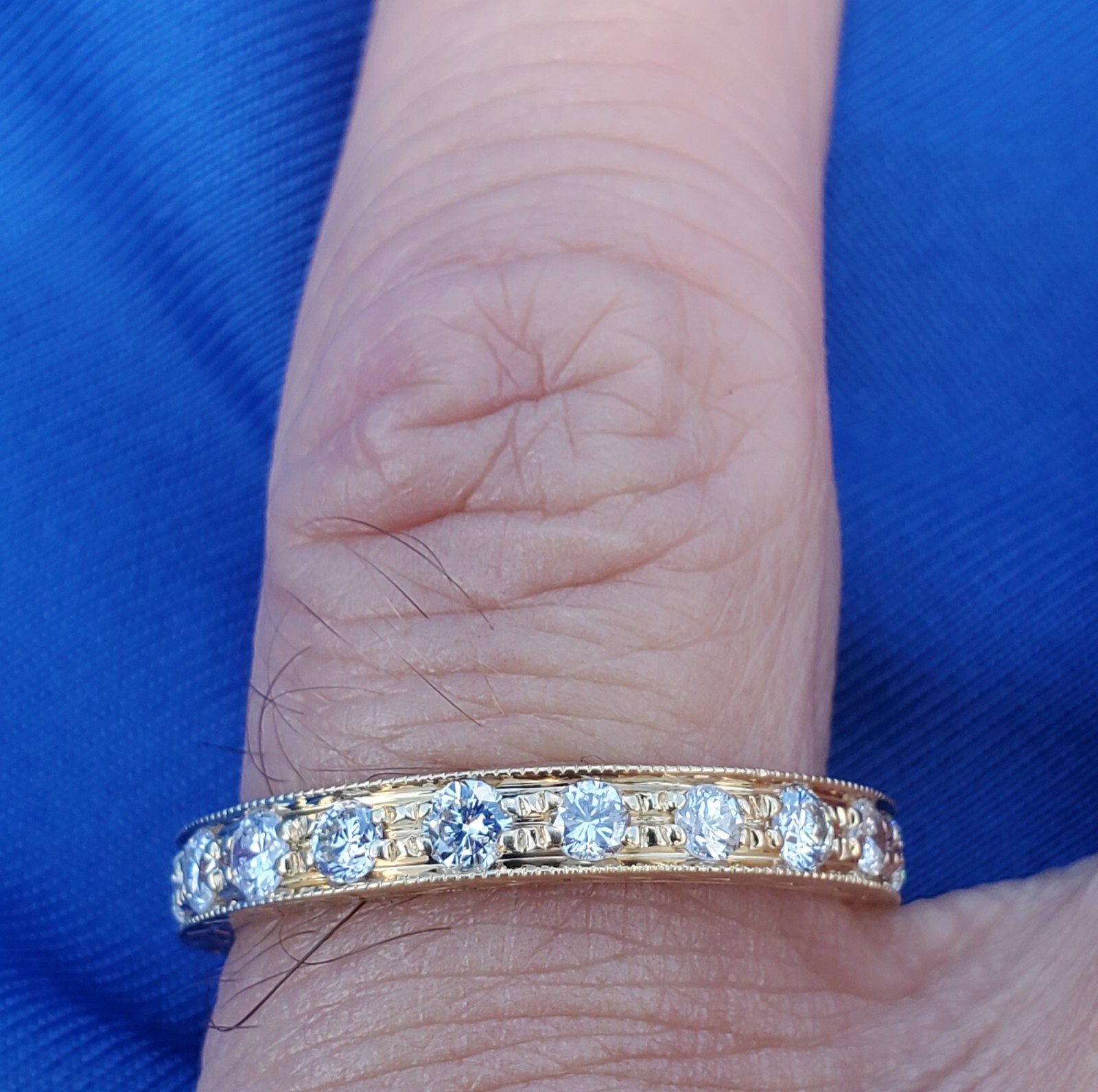 ORIGINAL EARTH MINED DIAMOND Deco Wedding Band SOLID 14K GOLD Eternity Ring 9.5