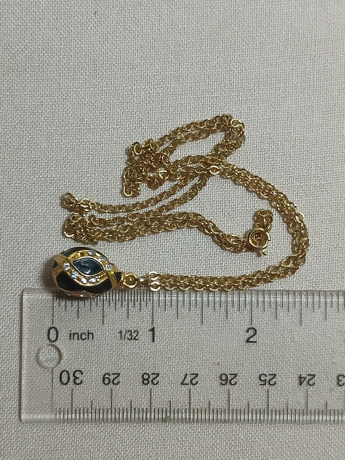 Vintage Edgar Berebi Rhinestone Enamel Gold Tone Egg Pendant Necklace