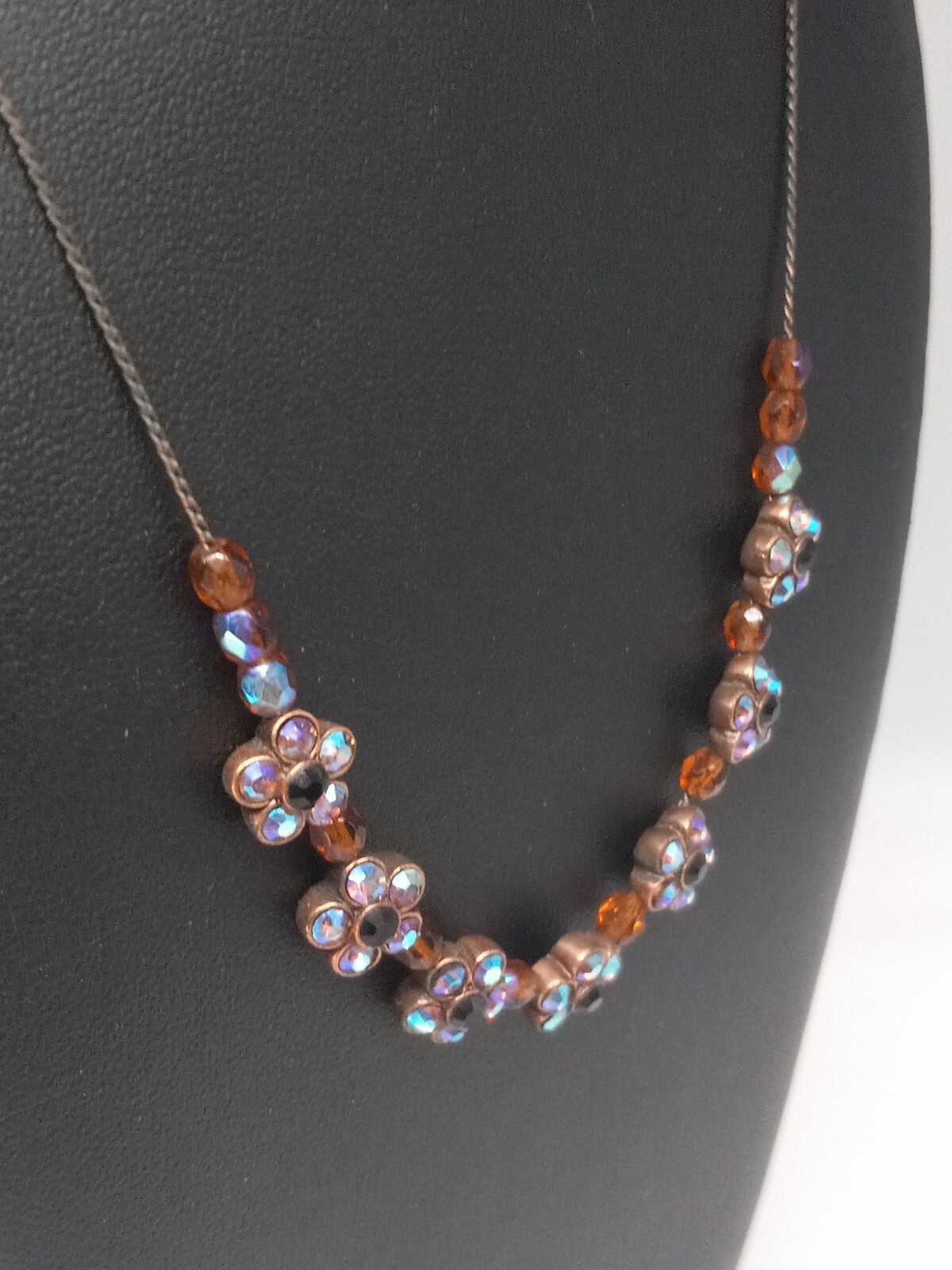 1928 Brand Coppertone AB Rhinestones Flower Design Necklace