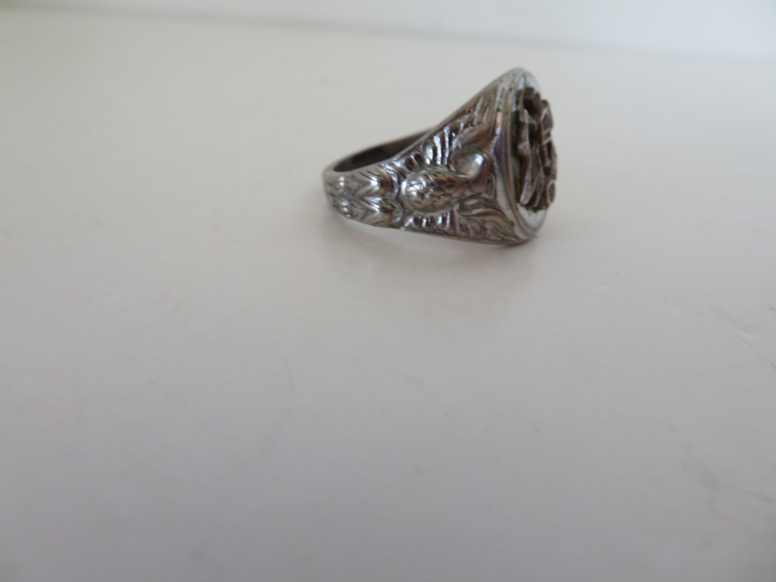Vtg US Army Eagle Emblem Crest Sterling Silver WW2 Signet Ring sz. 10 1/4 3/8OZ