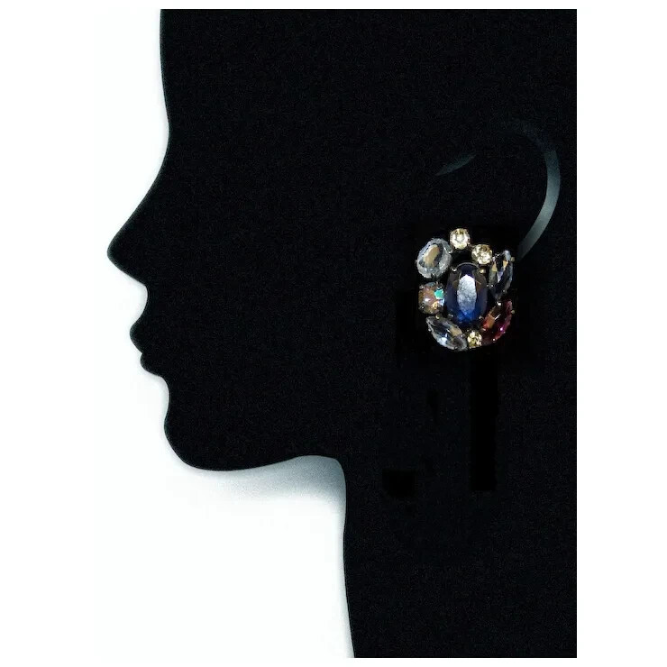 SCHIAPARELLI Sapphire Amethyst Aurora Borealis Crystals Bracelet & Clip Earrings