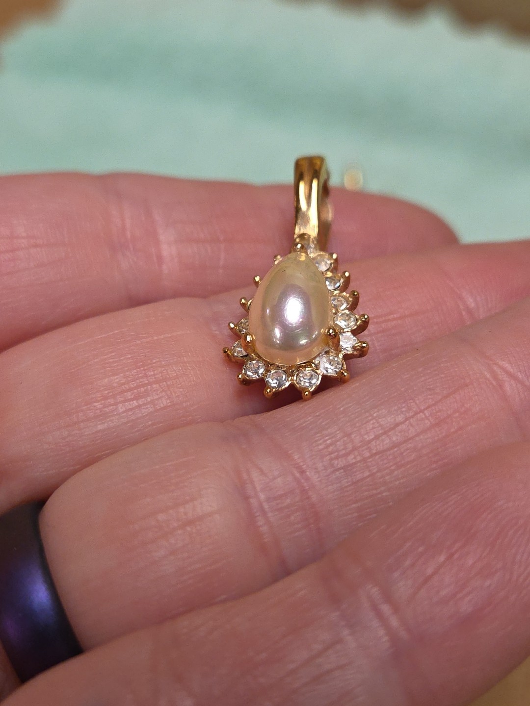 Vintage Signed ROMAN Pendant Earrings Demi Set Faux Pearl Rhinestones *SEE PICS