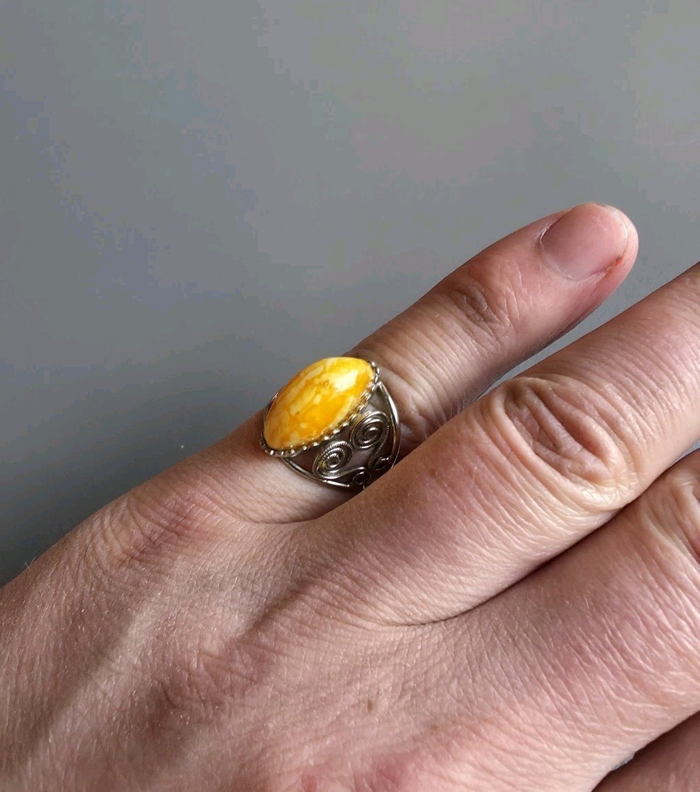 Vintage cupronickel Ring with Amber. USSR Size 7.5